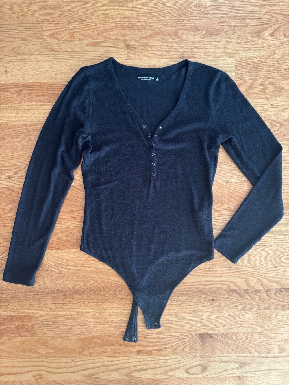 Abercrombie & Fitch Black Soft & Cozy Long-Sleeve Henley Bodysuit- Medium
